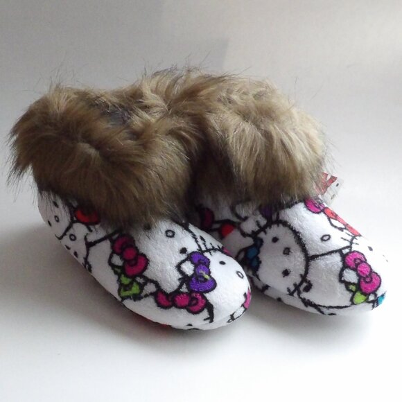 Sanrio Other - HELLO KITTY Girls Bootie Style Slippers White Faux Fur Accent Size 11 - 12  NWT